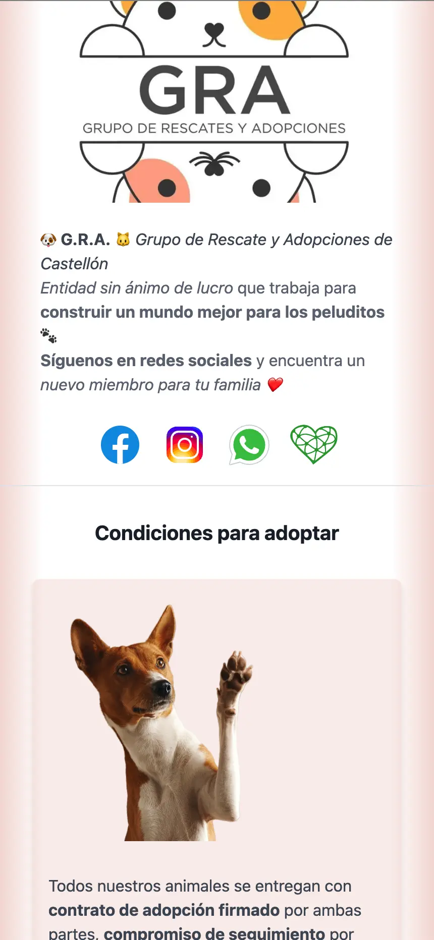 Web del Grupo de Rescate y Adopciones de Castellón