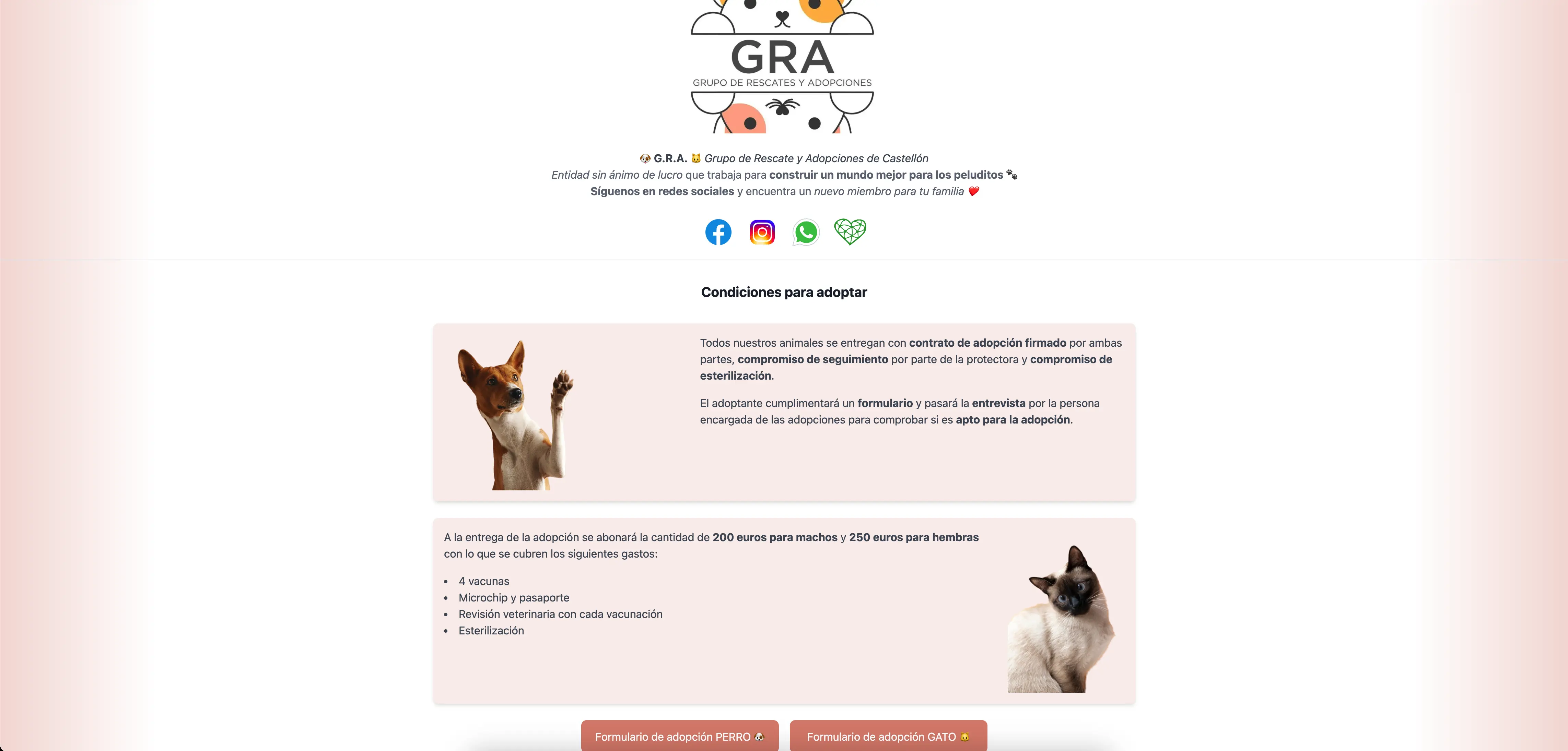 Web del Grupo de Rescate y Adopciones de Castellón